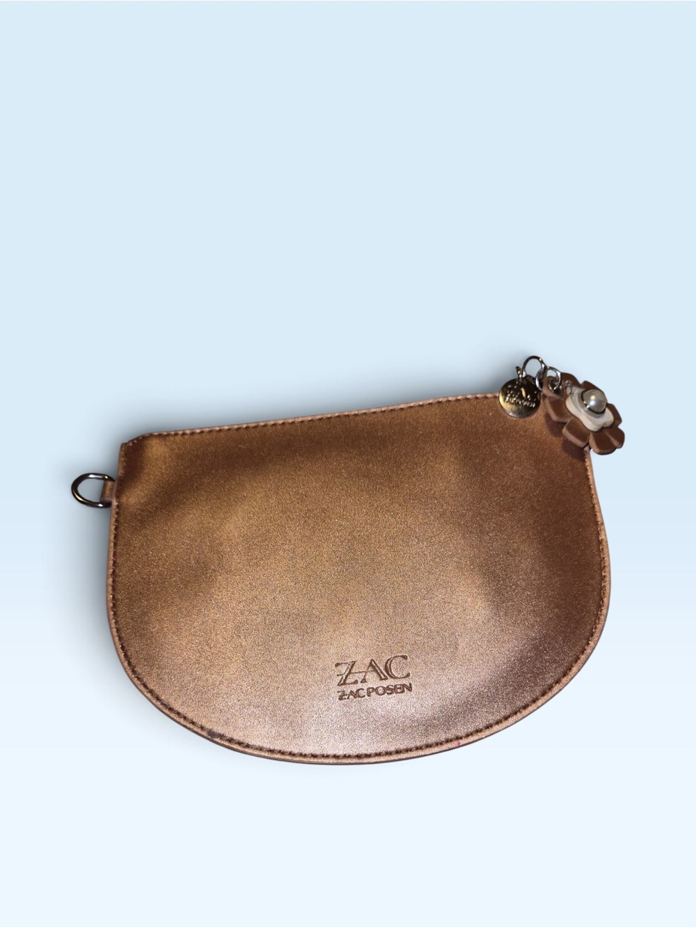 ZAC Zac Posen Metallic Bronze Half-Moon Wristlet with Flower Charm